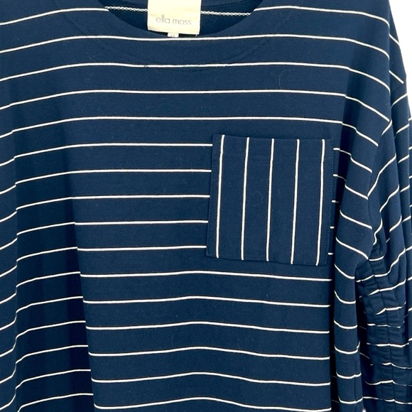 Ella Moss Reese Nautical Striped Pocket Boxy Navy & White Tee SZ XL New - Picture 7 of 13